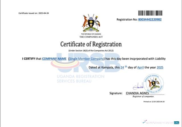 Download Uganda company registration certificate Word and PDF template Photoshop template